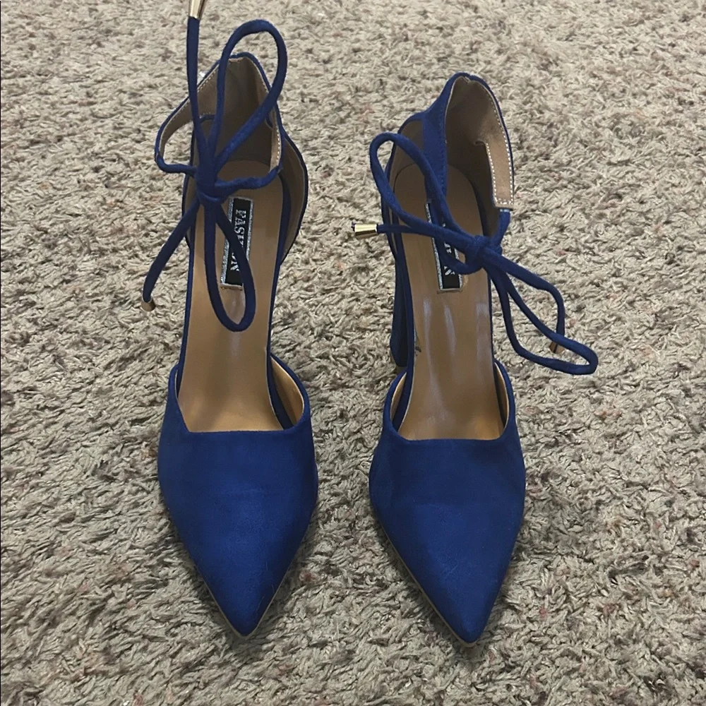 Zara Elegant Blue Lace-Up Heels - Picture 1 of 4